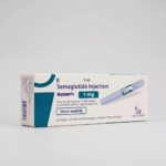 Front view of a white and dark blue Ozempic 1 mg pre-filled injection pen box on a white background.
