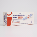 Front view of a white and teal Ozempic 0.5 mg pre-filled injection pen box on a white background.