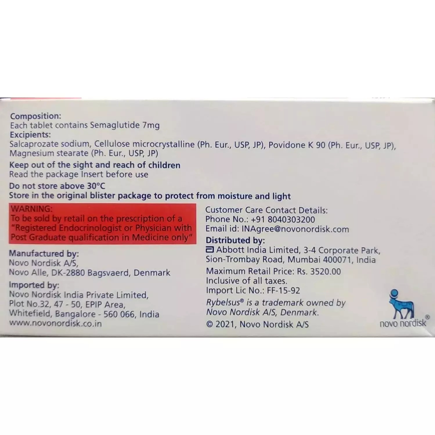 rybelsus-7mg-tablet-blister-strip-back-packaging Rybelsus 7mg Tablet blister strip of 10 tablets and box back view for authentic oral semaglutide.