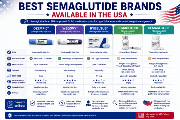 Comparison chart of the best semaglutide brands available in the USA for 2026.