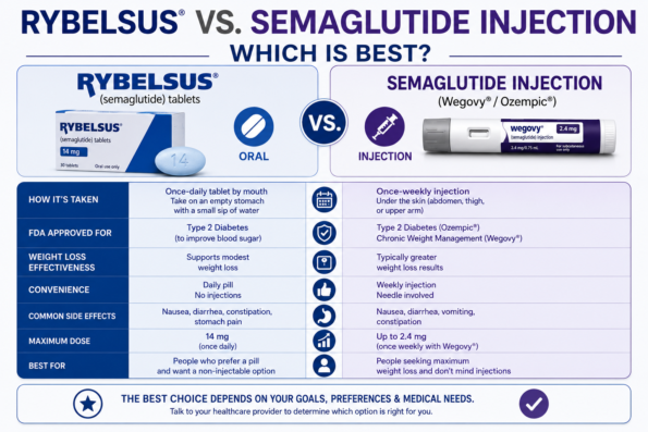 Comparison of Rybelsus oral tablets vs semaglutide injections for weight loss and diabetes in USA 2026