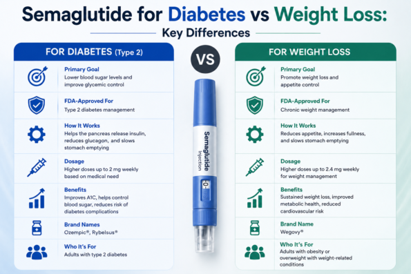 Semaglutide for Diabetes vs Weight Loss comparison chart