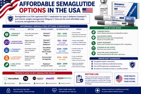 Affordable Semaglutide Options in the USA for 2026 comparison chart